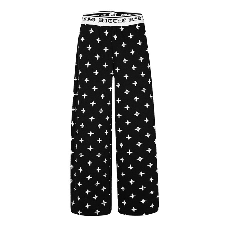 Women's extra-wide comfort lounge pants in palazzo cut with printed elastic waistband and all-over ornament print Chichicherry