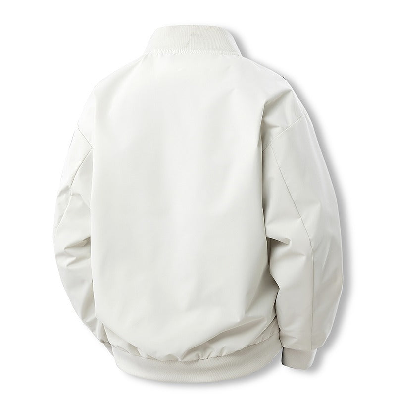 Men's Lightweight Casual Bomber Jacket in Clean Look with Stand Collar and Ribbed Cuffs Chichicherry