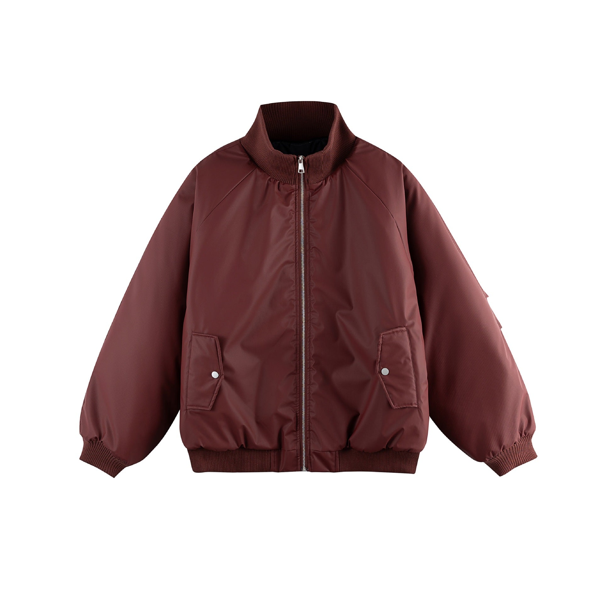 Women's Oversize Bomber Jacket Chichicherry with Stand-Up Collar, Padded Lining and Flap Pockets