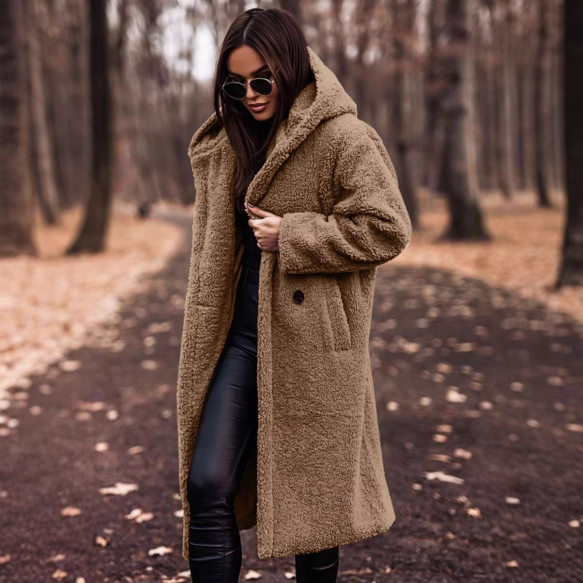 Women oversized teddy coat with hood and button closure Chichicherry
