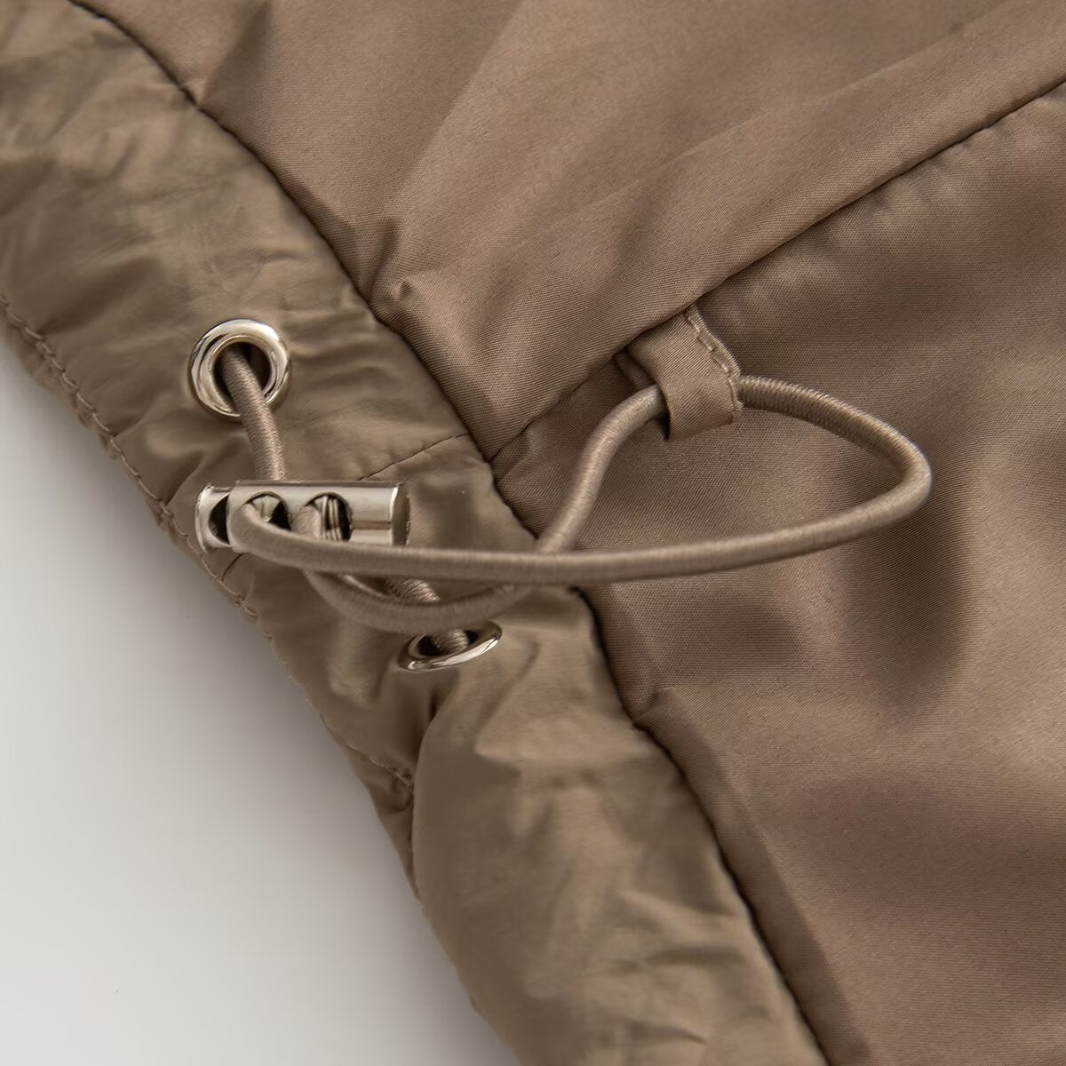Women's Short Quilted Jacket with High Stand-Up Collar and Zipper Pockets Chichicherry