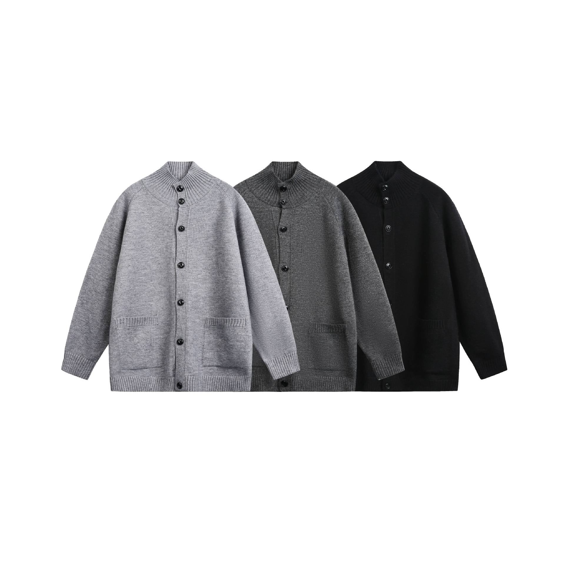 Unisex cardigan jacket with high ribbed collar, continuous button placket and side pockets Chichicherry