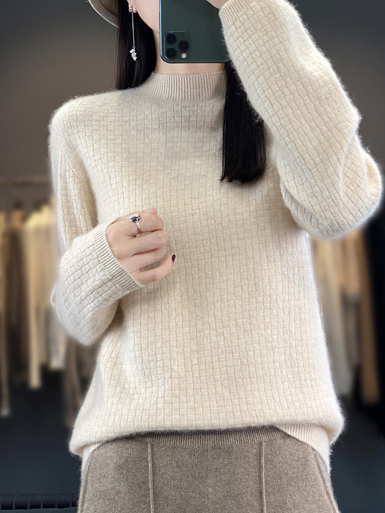 Women's Soft Boxy Mock Neck Sweater in Mohair Look with Fine Box Rib Structure Chichicherry