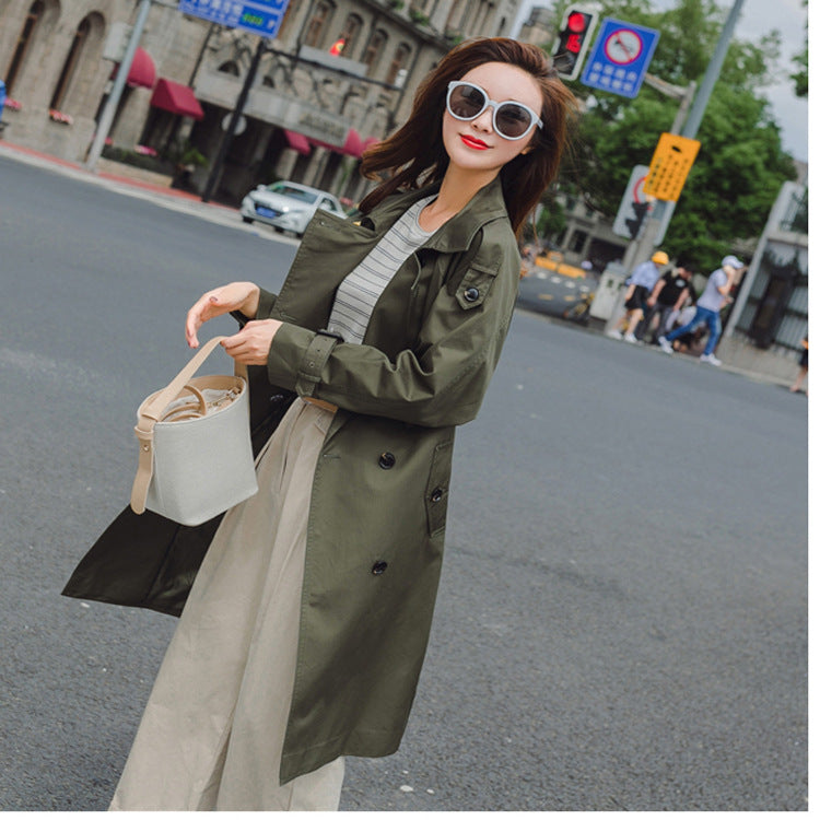 Women Mid-length Trench Coat with figure-flattering tie belt and adjustable cuffs Chichicherry