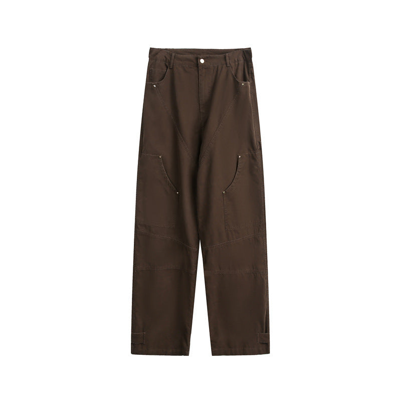 Women Wide High-Waist Cargo Pants with Multifunctional Pockets and Adjustable Hem Chichicherry