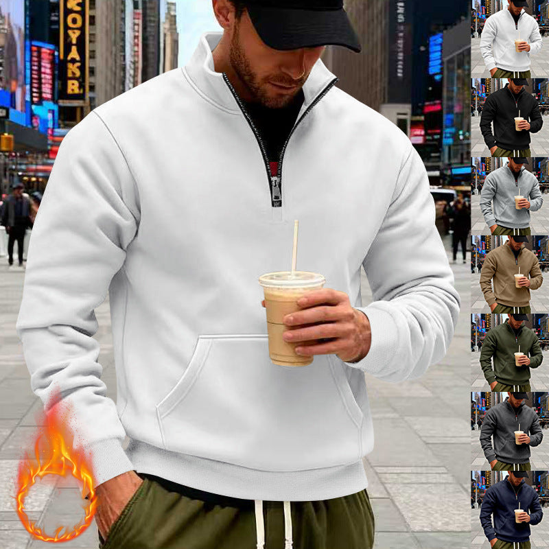 Men's Half-Zip Sweatshirt with Stand-Up Collar, Kangaroo Pocket and Ribbed Cuffs Chichicherry