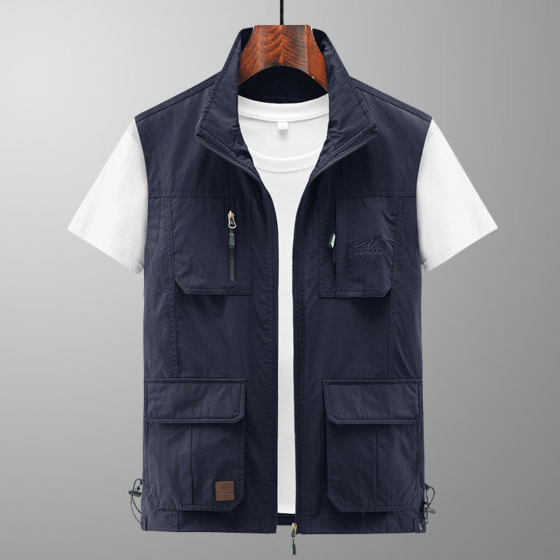 Men's Lightweight Utility Vest with Stand-Up Collar, Zipper Front and Multiple Zip Pockets Chichicherry