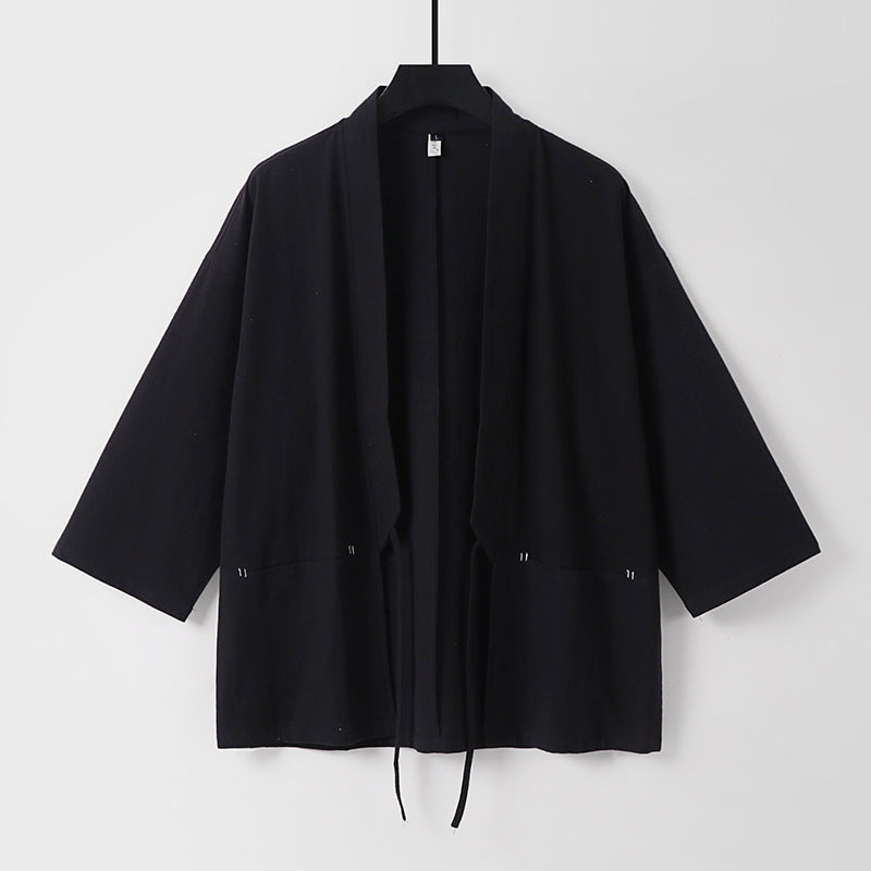 Women's Relaxed Kimono Cardigan made of Cotton Blend with Drawstring and Hip Pockets Chichicherry