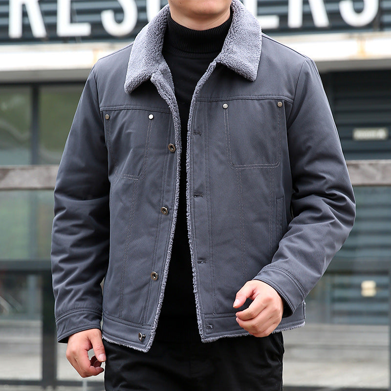 Men's short jacket with teddy lining and lapel collar, windproof transitional jacket Chichicherry
