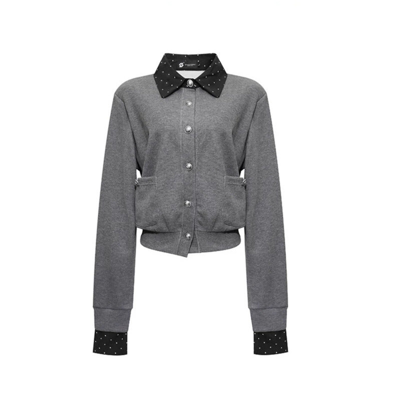 Women's button sweatshirt jacket with inserted shirt collar and cuffs Chichicherry