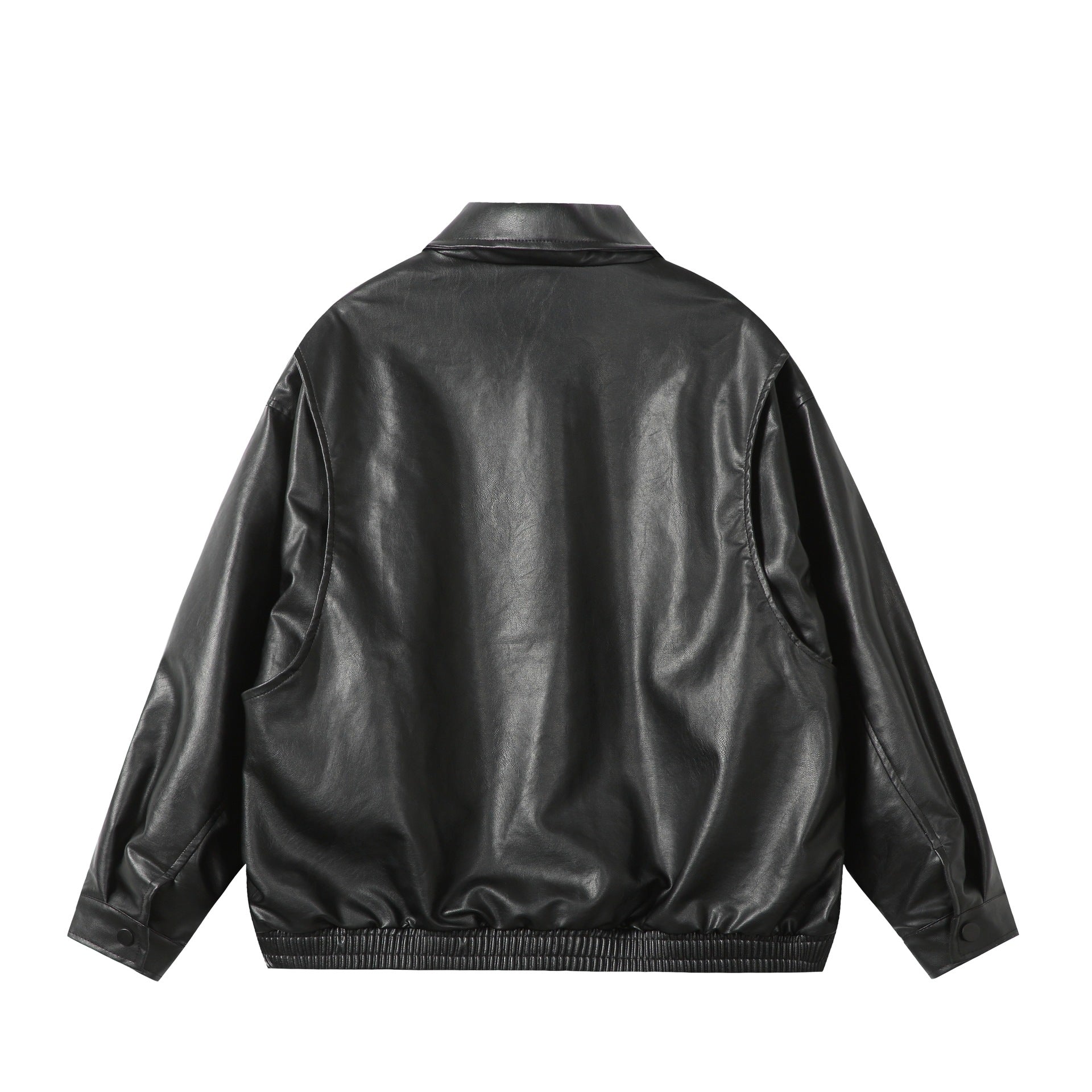 Ladies Oversize Smooth Leather Look Blouson Jacket with Elastic Hem and Metal Logo Chichicherry