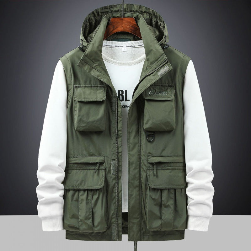 Men's Mult functional Utility Field Jacket with Hood, Multiple Pockets and Ripstop Outer Material Chichicherry