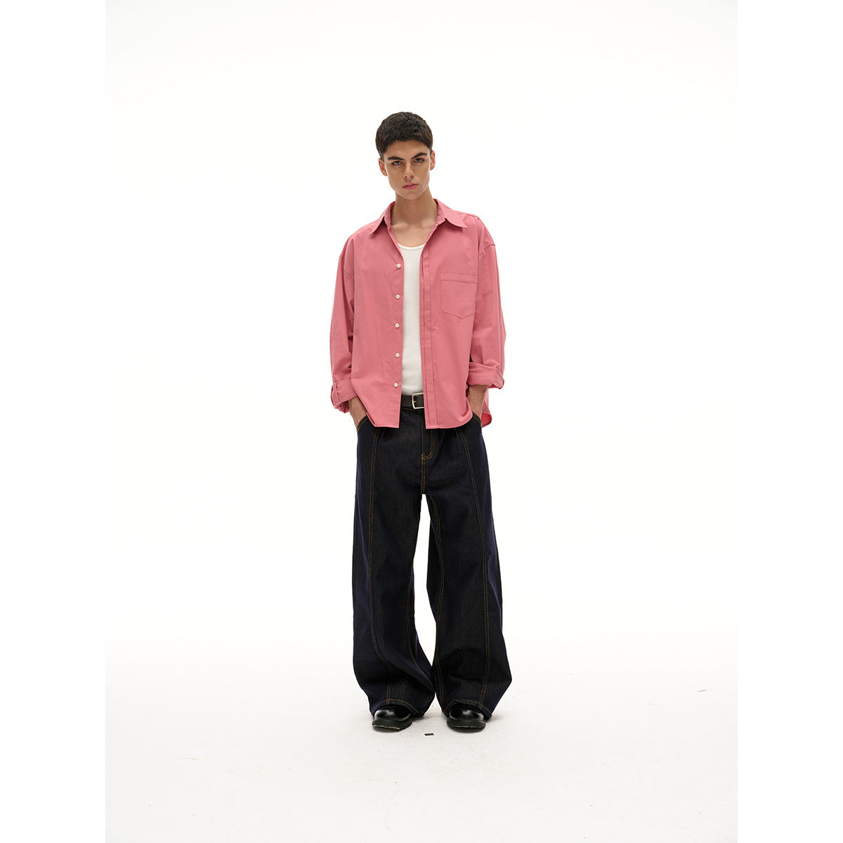 Womens Oversize Shirt Blouse with Chest Pocket and Concealed Button Placket Chichicherry