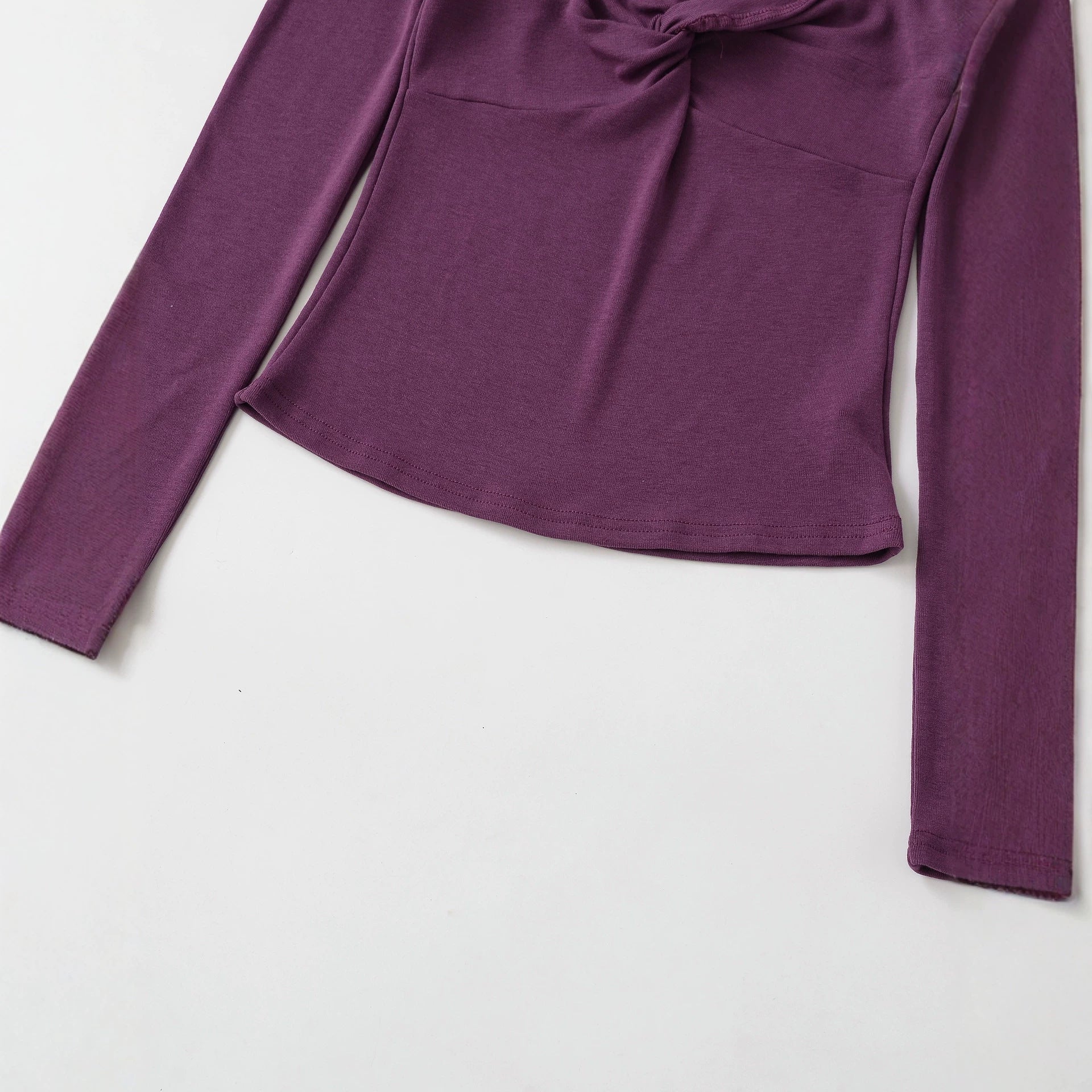 Women's Long Sleeve Shirt with Twist Knot Detail, Shaping Bust Part and Wide Neckline Chichicherry