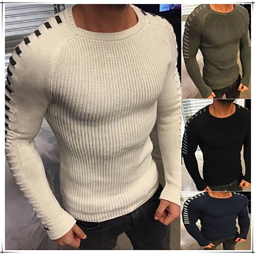 Men's Fitted Ribbed Sweater with Contrast Stripes on the Sleeves Chichicherry