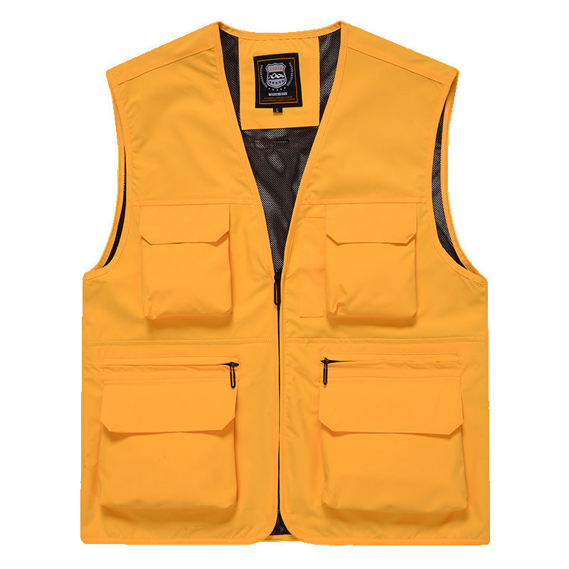 Men's multi-pocket utility vest with full-length zipper, breathable mesh lining, and large capacity flap and zipper pockets Chichicherry