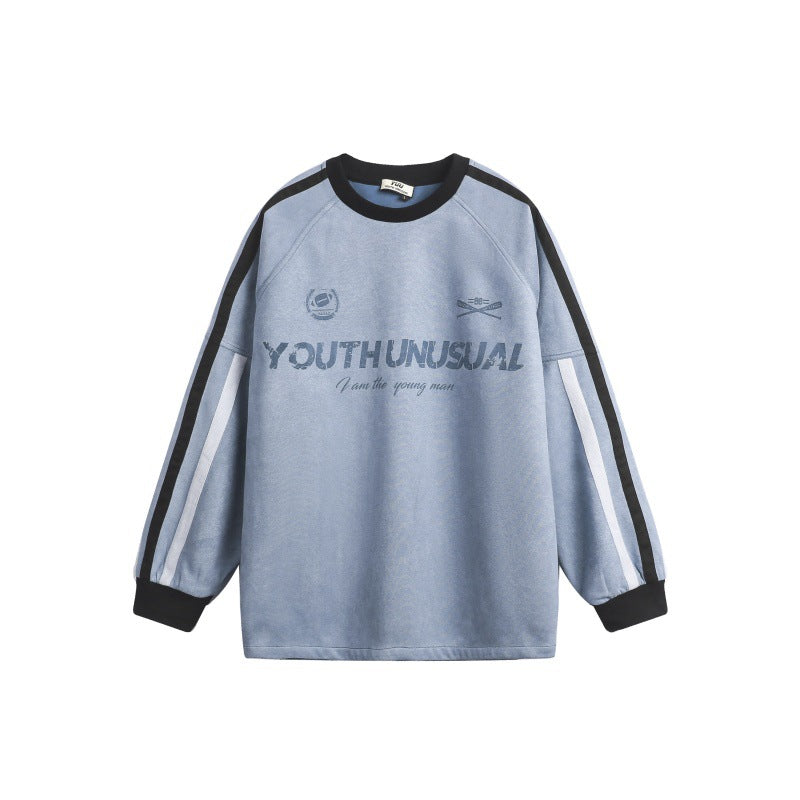 Men's Oversized Sweatshirt in Retro Sports Style with Contrast Stripes Chichicherry