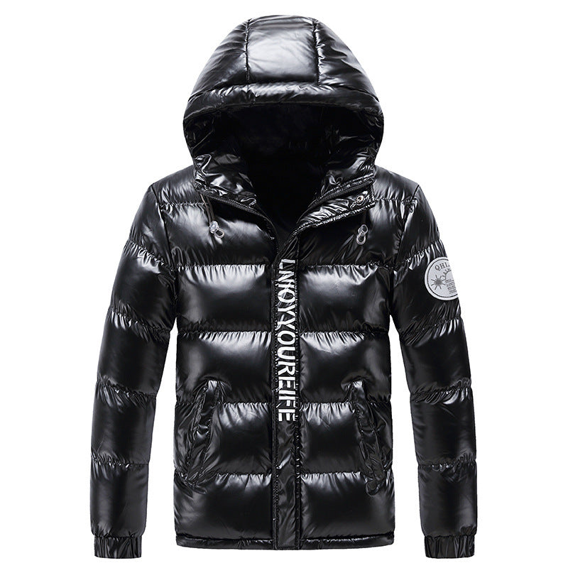 Men's shiny quilted thermo hooded jacket with metallic finish and warming insulation Chichicherry