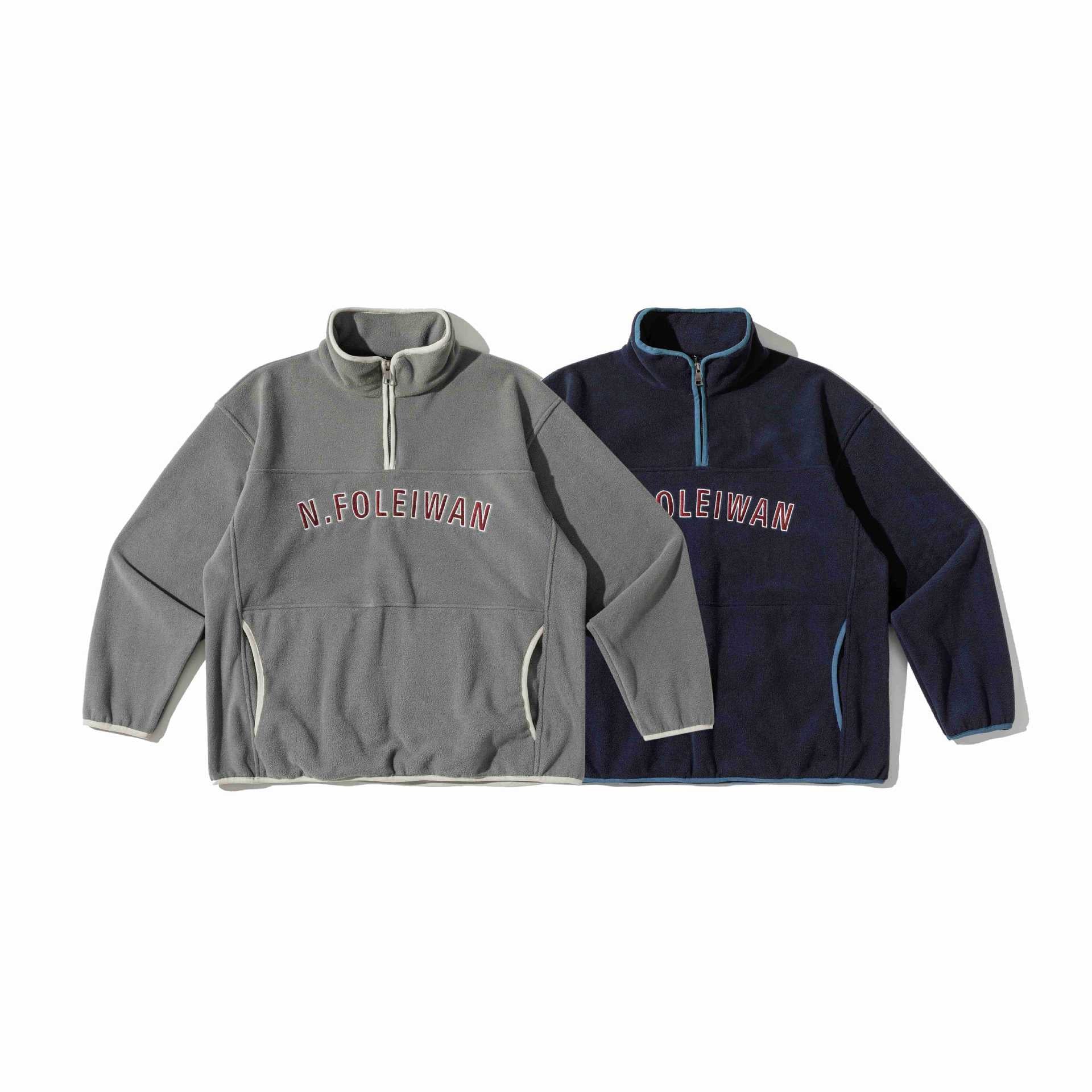 Unisex Fleece Pullover with half high zipper, kangaroo pocket and college style embroidery Chichicherry