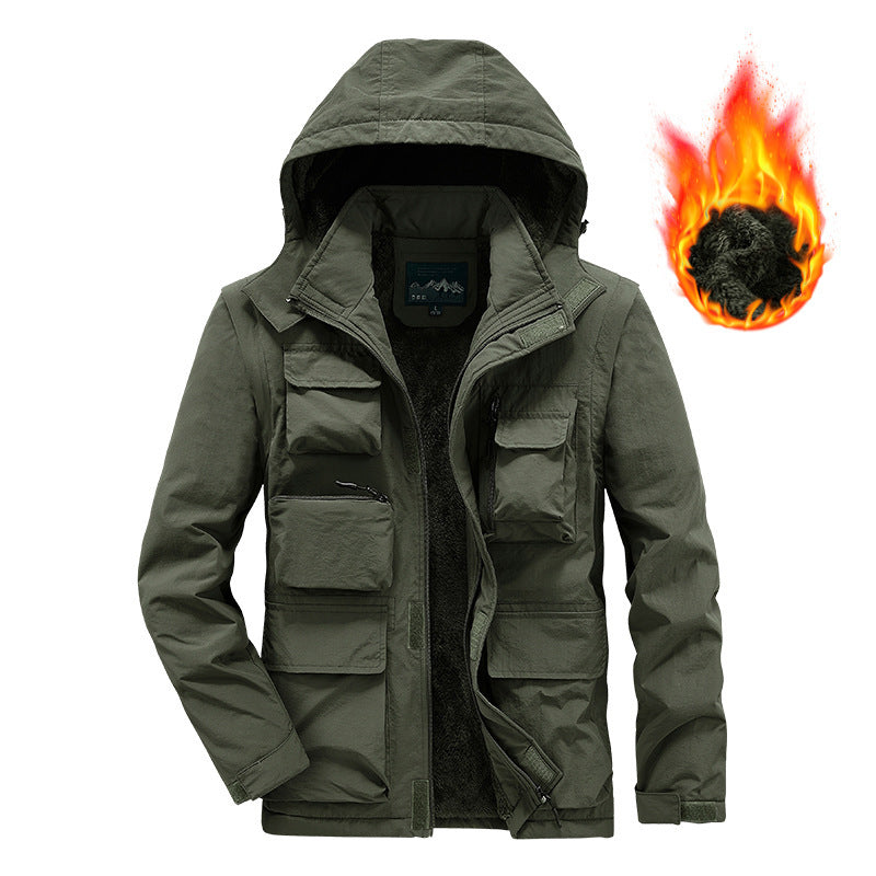 Men's multifunctional fleece-lined field parka with hood and multiple pockets Chichicherry