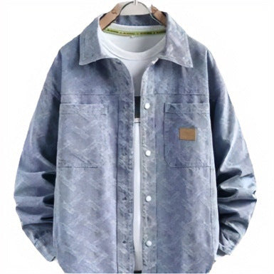 Herren Jeans-Overshirt mit dezenter Struktur-Jacquard, Druckknopf‑Brusttaschen und Hemdkragen Chichicherry
