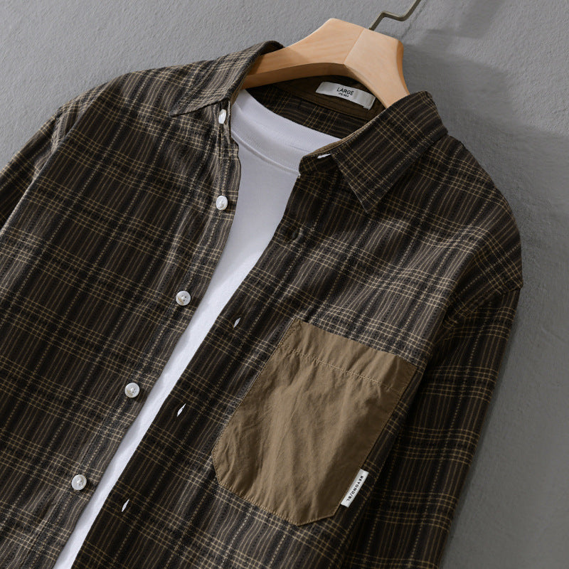 Men's Checked Overshirt in Relaxed Fit with Contrasting Chest Pocket Chichicherry