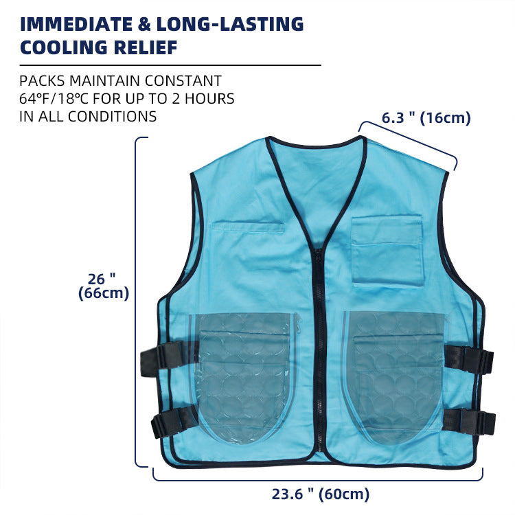 Unisex nan cooling vest with reusable gel cooling inserts, adjustable side buckles, and multiple pockets Chichicherry