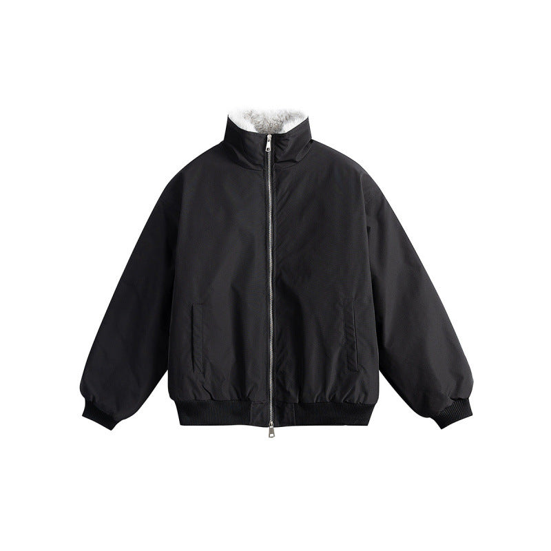 Women's Short Boxy Quilted Jacket with High Shawl Collar, Teddy Collar and Elastic Ribbed Cuffs Chichicherry