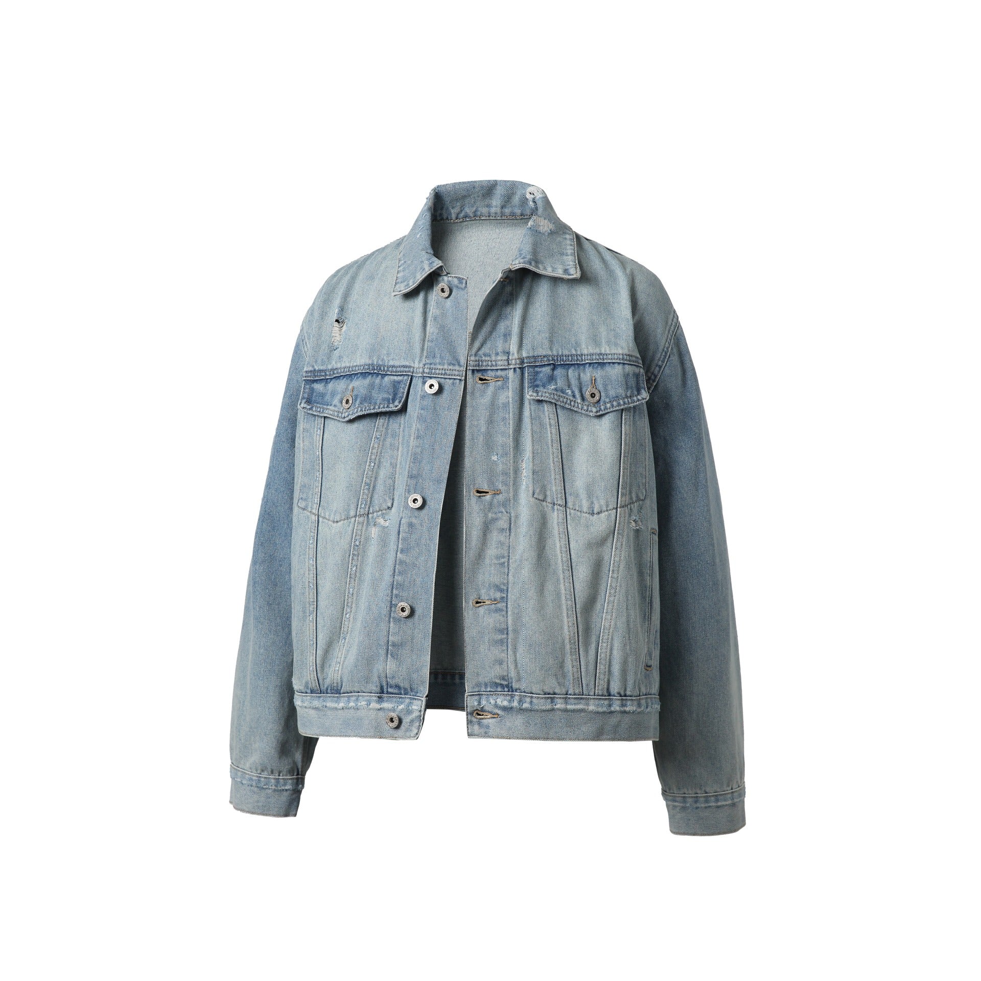 Unisex Oversized Denim Jacket with Used Look, Boxy Cut and Chest Pockets Chichicherry