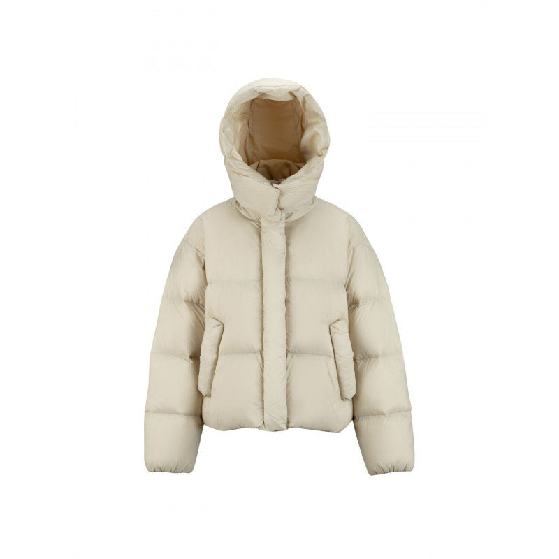 Women's Short Padded Crop Quilted Jacket with Volume Hood and Concealed Snap Placket Chichicherry