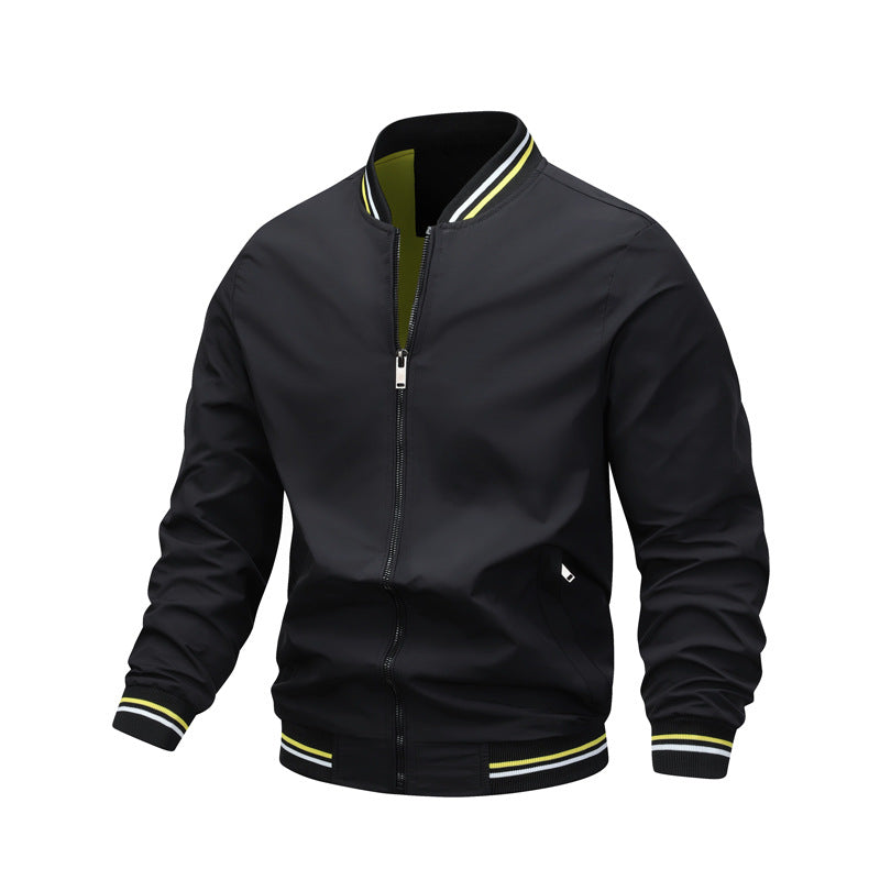 Men's Light Bomber Jacket made of technical nylon with striped ribbed cuffs and contrasting lining Chichicherry