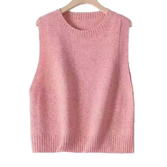Women Knitted Oversize Sleeveless Vest with Round Neckline and Ribbed Cuffs Chichicherry
