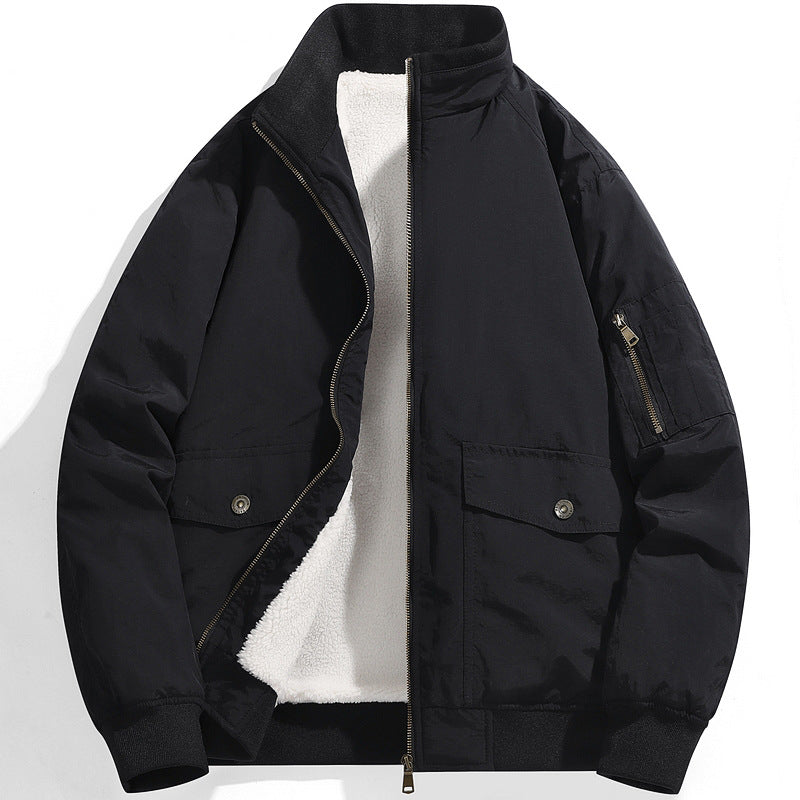 Men's Utility Flight Jacket with Teddy Lining, Stand Collar and Sleeve Pocket Chichicherry