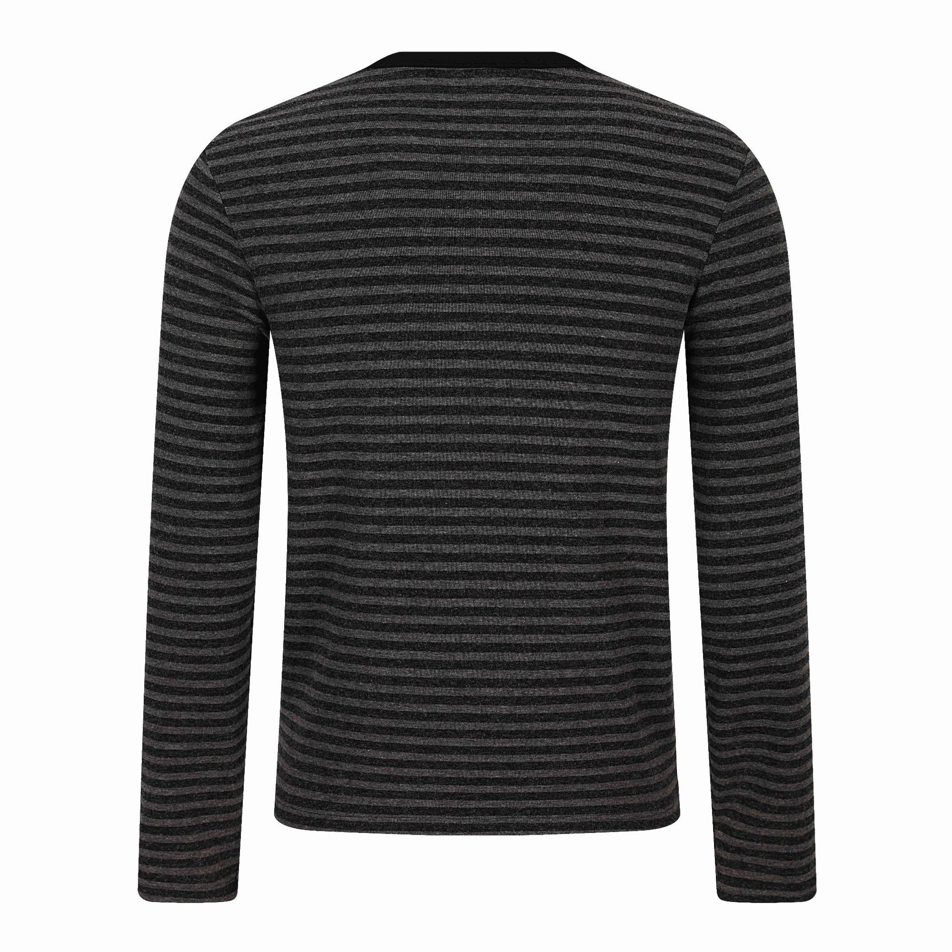 Men's Striped Long Sleeve Henley with Button Placket and Typo Print Chichicherry