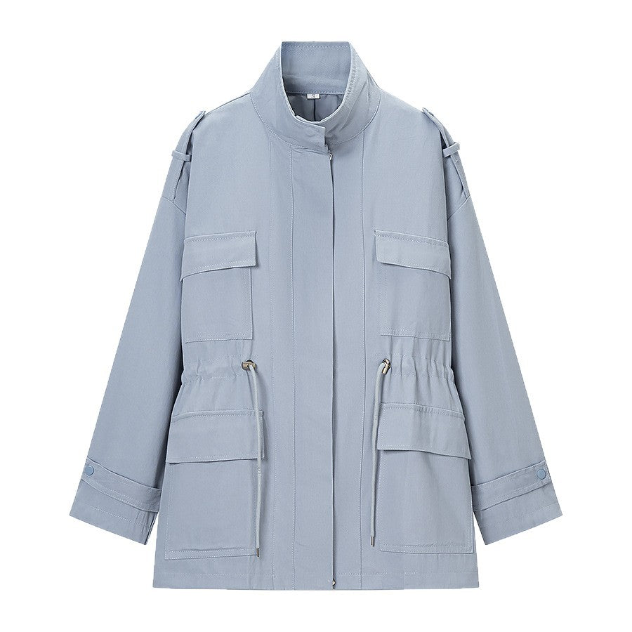 Women's utility parka with drawstring waist, flap pockets and stand-up collar Chichicherry