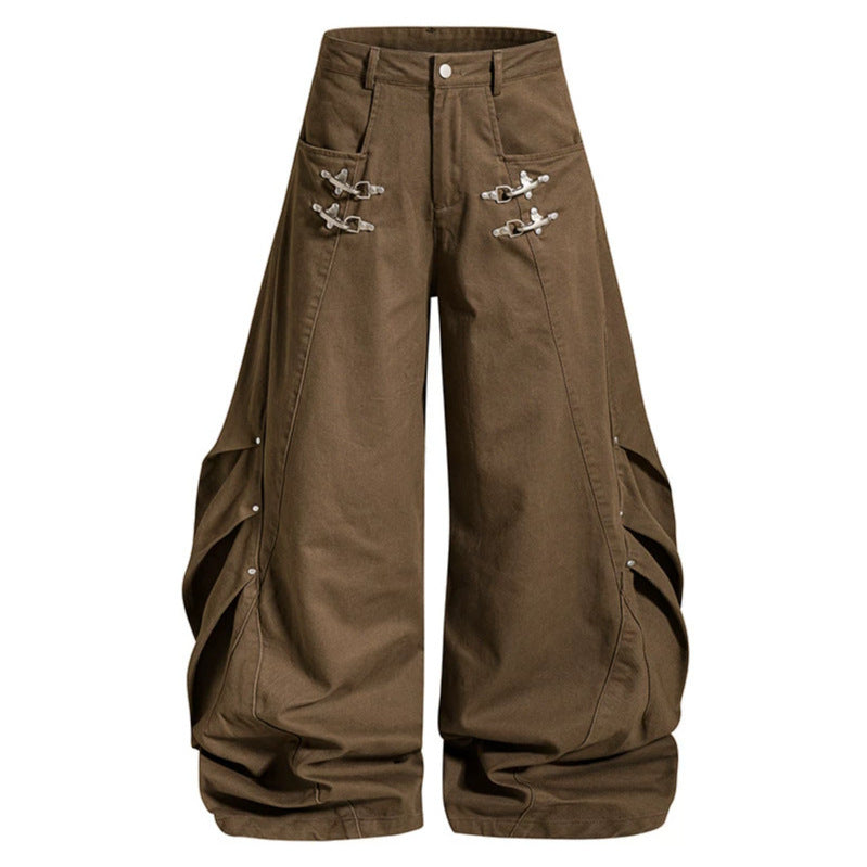 Women's Loose Balloon Cargo Pants with Draping and Metal Closure Details Chichicherry