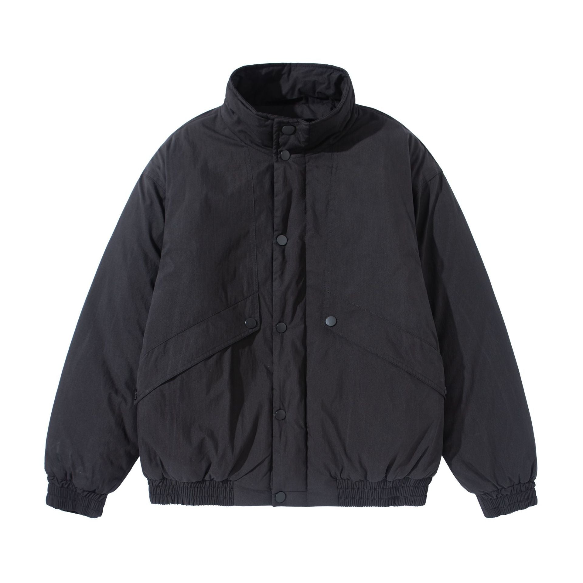 Unisex Short-cut quilted boxy blouson jacket with high stand-up collar and utility flap pockets Chichicherry