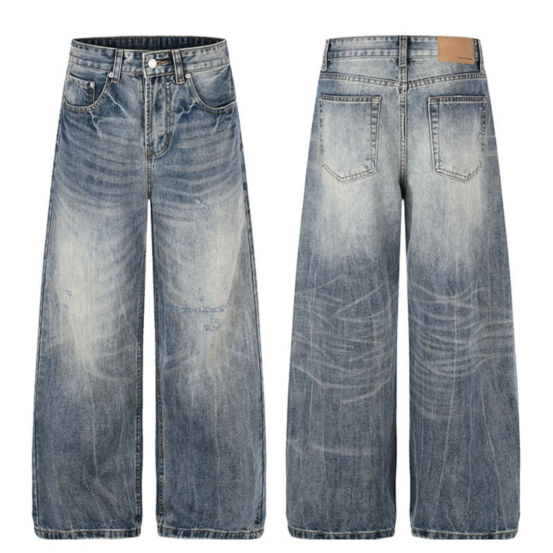 Women's Wide High-Waist Denim Palazzo Jeans with Used Effect and Wide Leg Chichicherry