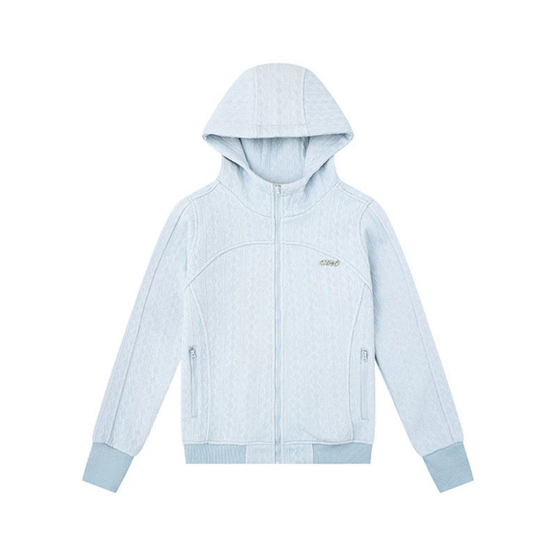Women's hooded cardigan with cable knit pattern, full zip and side pockets Chichicherry