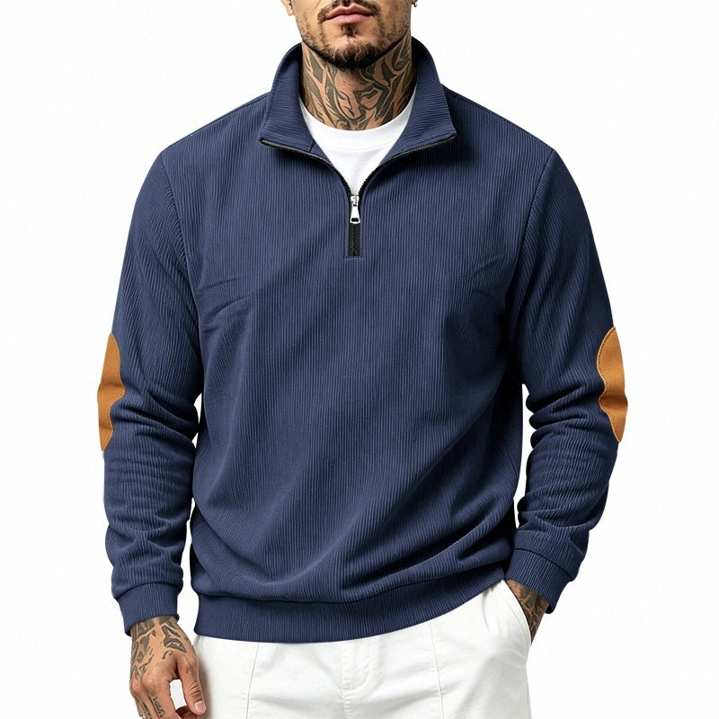 Men's half-zip pullover with waffle structure and elbow patches Chichicherry