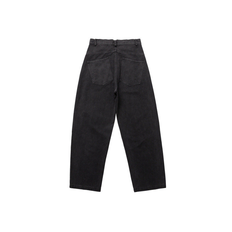 Men's Wide Relaxed-Fit Denim Pants with Paint Splatter, Knee Patches, and High Waist Chichicherry
