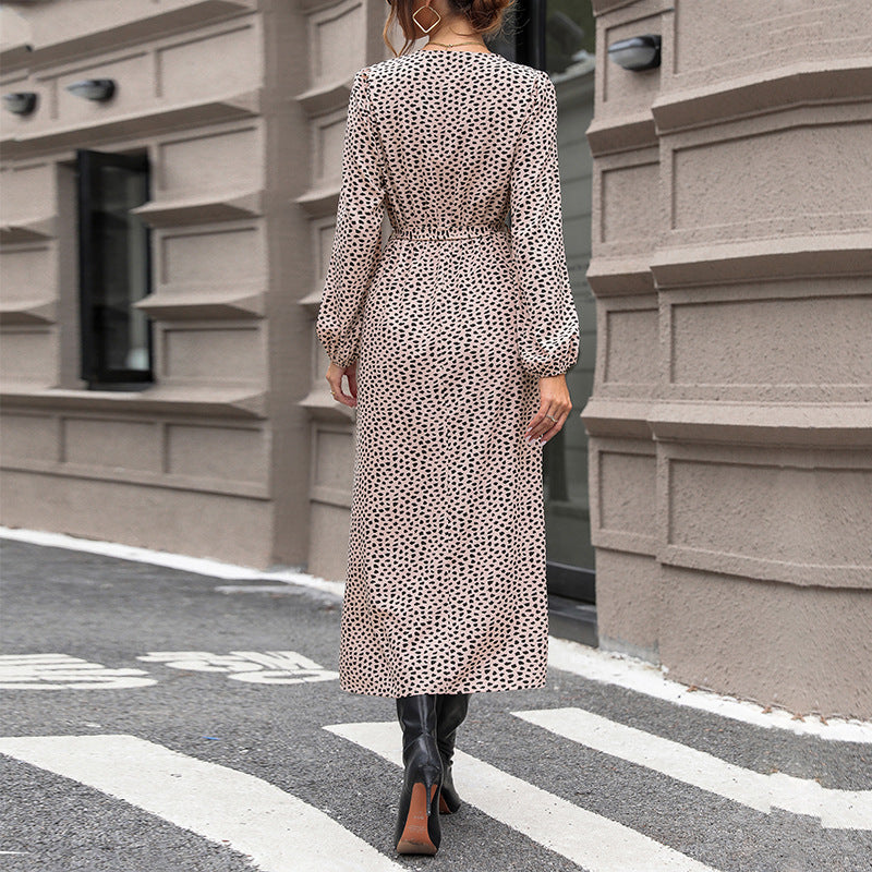 Women's Flowing Wrap Midi Dress with V-Neck, Elastic Smocked Waistband and High Split Chichicherry
