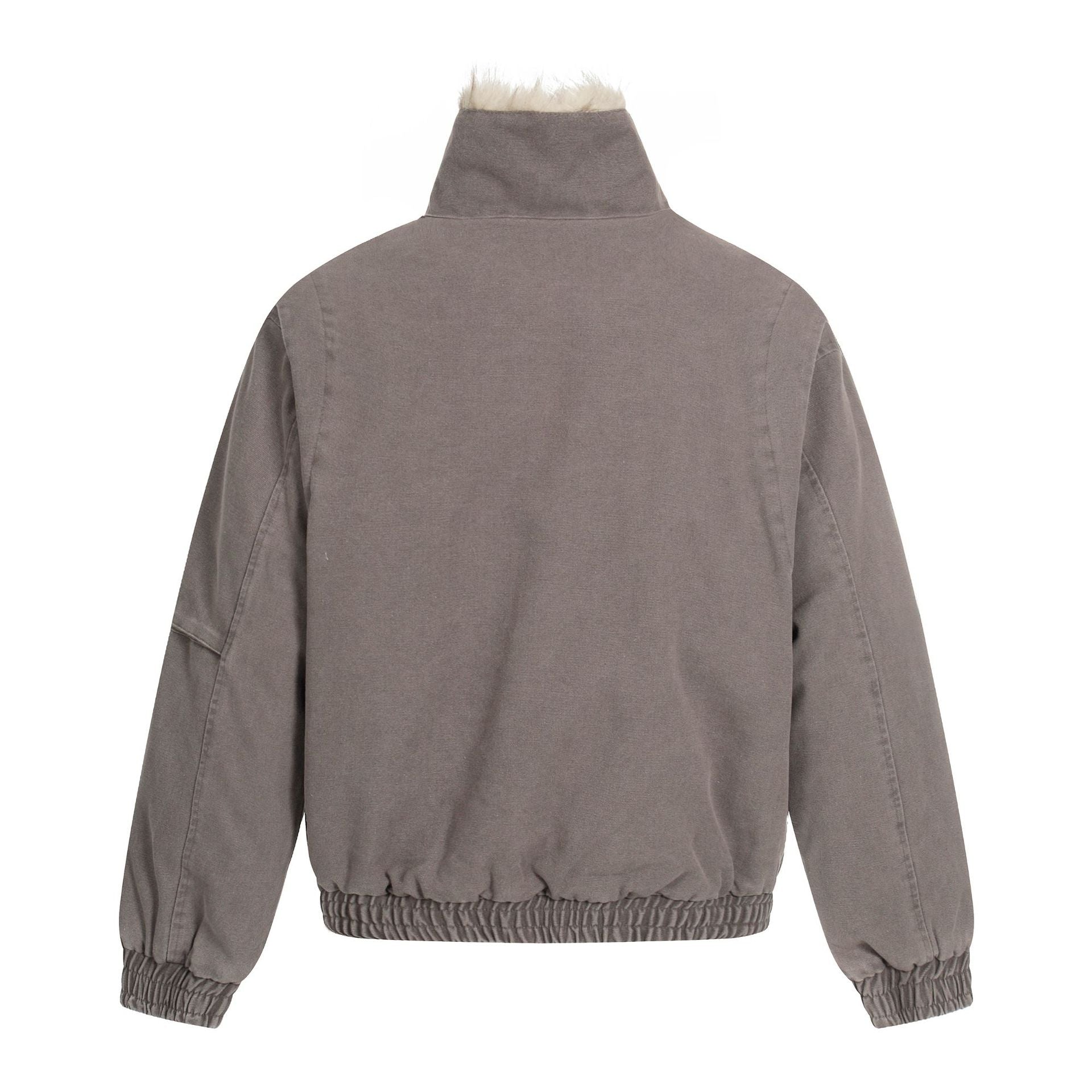 Men's Oversized Bomber Jacket in Vintage Canvas Look with Faux Fur Lined Stand Collar Chichicherry