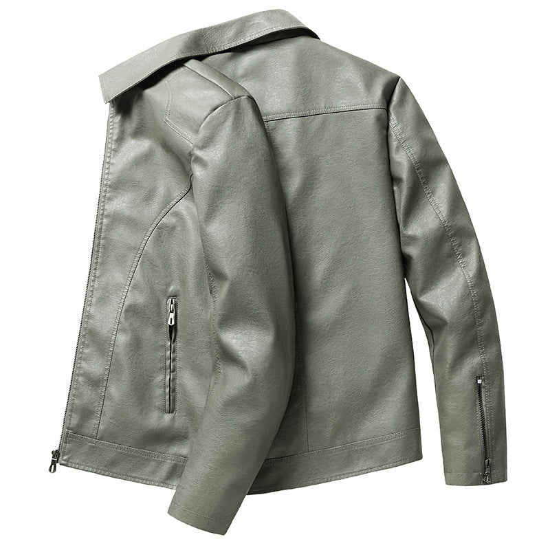 Men's slim faux leather bomber jacket with shirt collar and ergonomic seam details Chichicherry