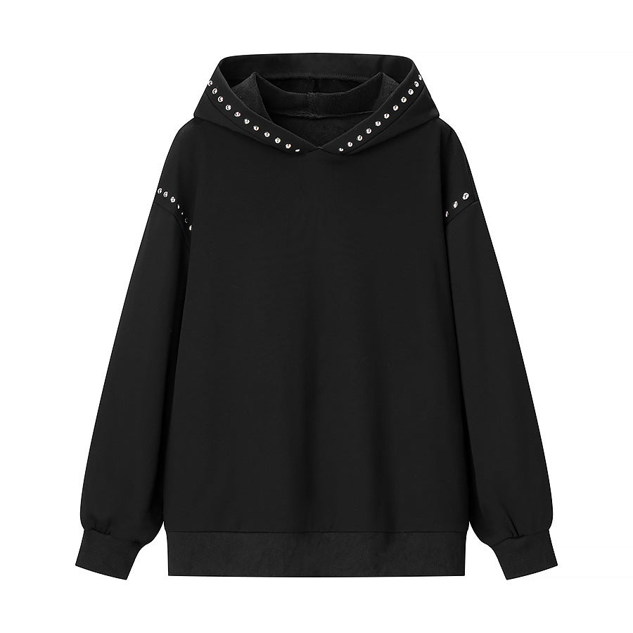 Women's Oversized Hoodie with Studded Detailing and Ribbed Hem Chichicherry