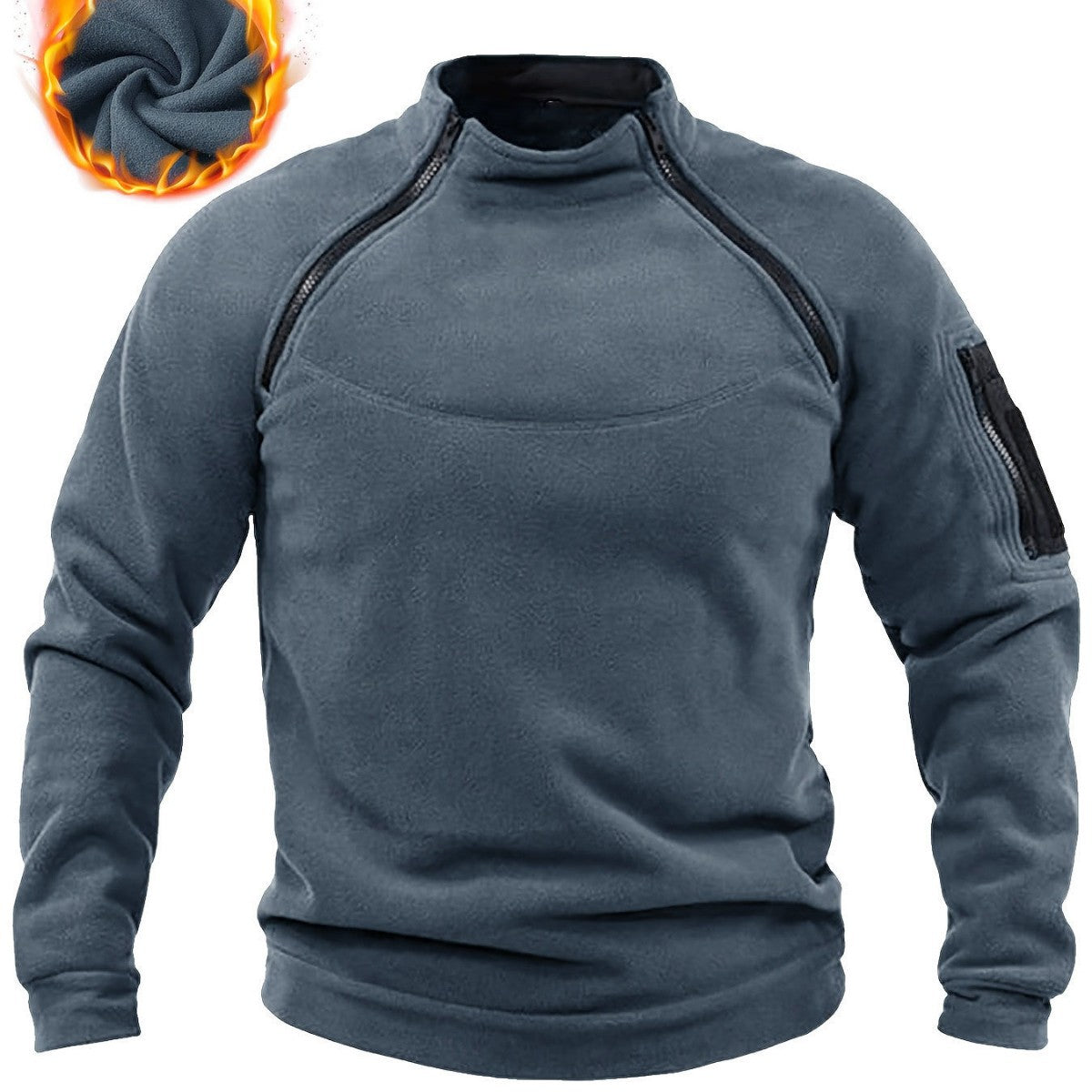 Men's Thermal Fleece Half-Zip Pullover with Utility Arm Pocket & Shoulder Zippers Chichicherry