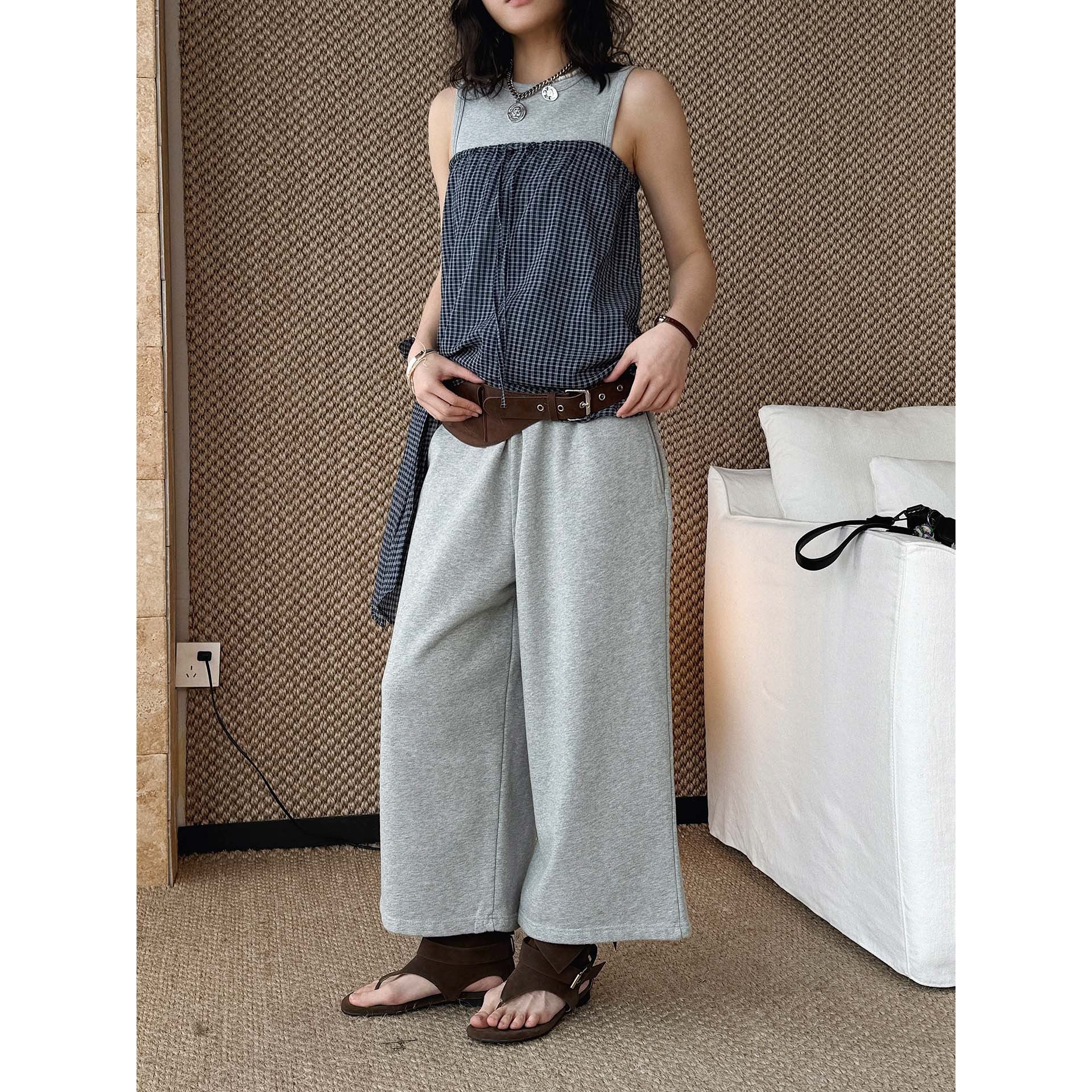 Ladies Soft High-Waist Lounge Palazzo Pants made of Sweat with Elastic Waistband Chichicherry