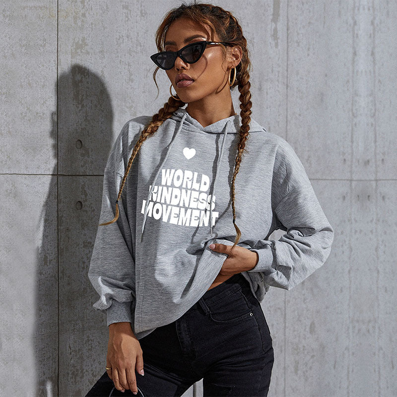 Women's Casual Oversized Hoodie with Statement Print, Kangaroo Pocket and Ribbed Cuffs Chichicherry