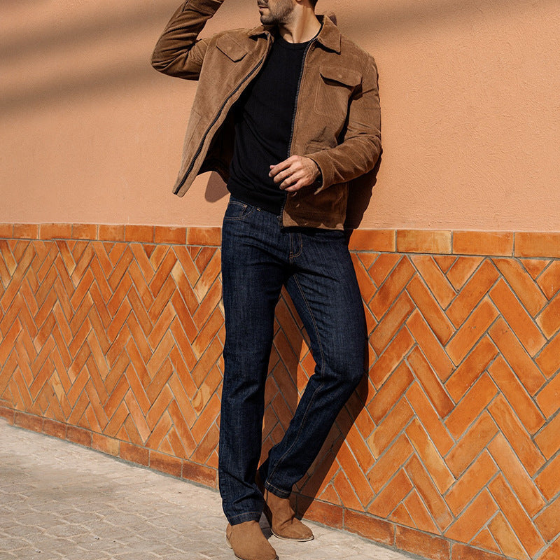 Men's short jacket made of fine corduroy with a shirt collar, zipper, and flap pockets Chichicherry