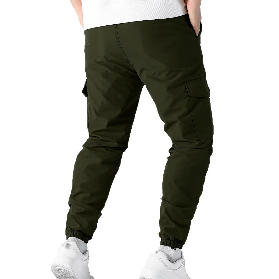 Men's utility cargo jogger pants with drawstring, elastic waistband & flap pockets Chichicherry